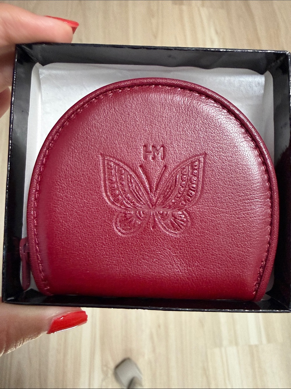 Hanae Mori Coin Purse in burgundy